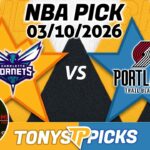Charlotte Hornets vs Portland Trail Blazers Pick 3/10/26 NBA Pick Prediction
