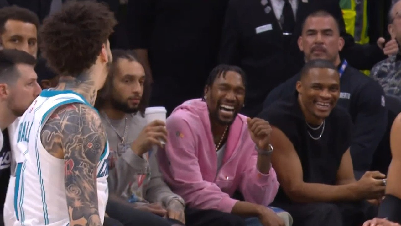 LaMelo Ball has Russ & Malik Monk laughing chirping back at them after hitting 3 😂