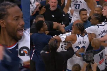 Clippers and T-Wolves fight after the game for game ball & Kawhi says "Hey a fight" 😂