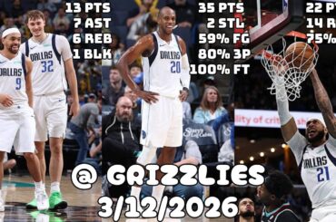 Middleton Drops 35 PTS on 8/10 From 3 | Dallas Mavericks Team Highlights vs Grizzlies (3/12/2026)
