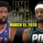 Philadelphia 76ers vs Portland Trail Blazers Full Game Highlights – March 15, 2026 | NBA Season
