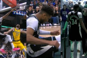 Giannis tweaks knee after huge dunk and trainers don't let him go back into game