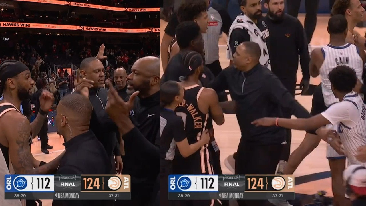 Atlanta Hawks and Orlando Magic get into it after the game after NAW shot a 3