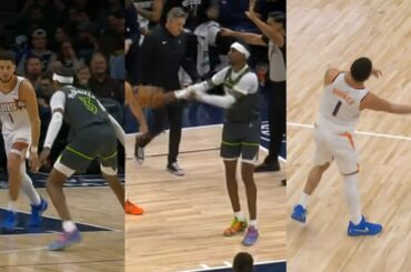 Jaden McDaniels throws ball at Devin Booker after steal & Book throws it back 😂