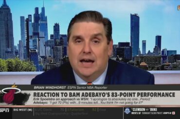 FIRST TAKE | Windhorst reacts to Erik Spoelstra fires back at criticism of Adebayo's 83-point night