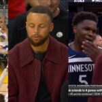 Steph Curry shaking his head after Anthony Edwards 3 then shows him love 😂