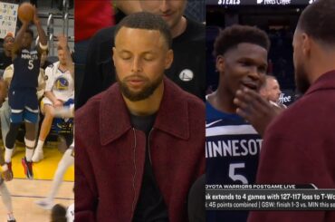Steph Curry shaking his head after Anthony Edwards 3 then shows him love 😂