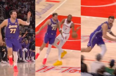 Luka Doncic talks trash to Rockets fan while running fastbreak after steal 😂