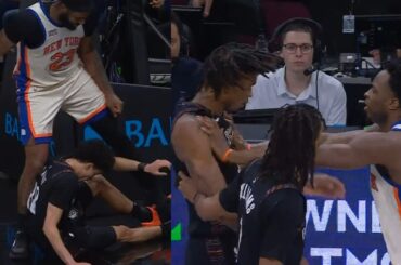 Mitchell Robinson stands over Traore and OG Anunoby shoves Nic Claxton 😳