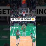 Jaylen Brown gives Tatum some words of encouragement to get him loose