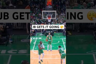 Jaylen Brown gives Tatum some words of encouragement to get him loose