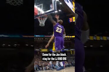 BLOCKED by Jax. AND ONE LeBron. #Lakers