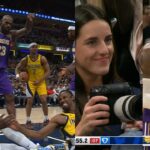 LeBron points at 2 after scoring on them & Caitlin Clark takes photos of him arguing 😂