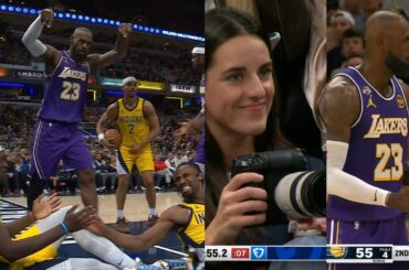 LeBron points at 2 after scoring on them & Caitlin Clark takes photos of him arguing 😂