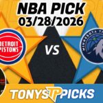 Detroit Pistons vs Minnesota Timberwolves Pick 3/28/26 NBA Pick Prediction