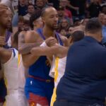 Warriors and Nuggets get into it and GP2 snatches Zeke Nnaji's headband 😂