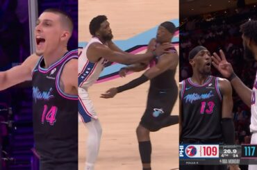 Tyler Herro back-to-back clutch 3s then Bam and Embiid argue after Embiid hit Bam 😂