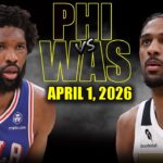 Philadelphia 76ers vs Washington Wizards Full Game Highlights – April 1, 2026 | NBA Season