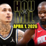 Houston Rockets vs Milwaukee Bucks Full Game Highlights – April 1, 2026 | NBA Season