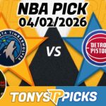 Minnesota Timberwolves vs Detroit Pistons Pick 4/2/26 NBA Pick Prediction