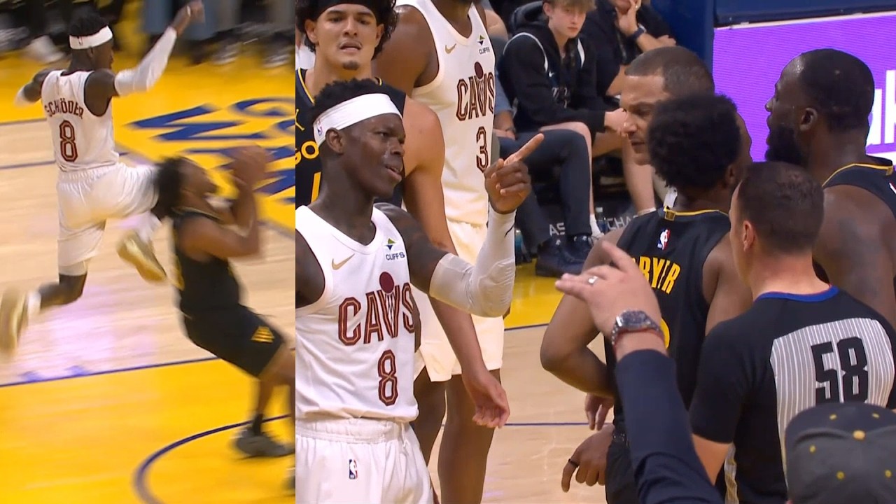 Draymond and Dennis Schroder have words after Schroder flying knees LJ Cryer 😅