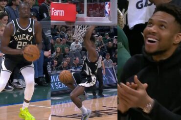 Giannis loved Alex Antetokounmpo throwing lob to Thanasis Antetokounmpo for dunk 🤩