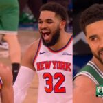 Josh Hart hits 2 threes in final minute to win vs Celtics has Knicks going crazy 🔥