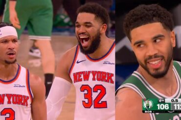 Josh Hart hits 2 threes in final minute to win vs Celtics has Knicks going crazy 🔥