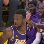 LeBron and Bronny assists to each other then LeBron has words for Warriors fan