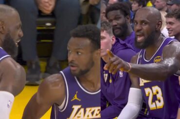 LeBron and Bronny assists to each other then LeBron has words for Warriors fan