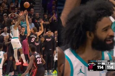 Coby White hits INSANE 3 to FORCE OT Hornets vs Heat Play-In Game