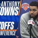 Karl-Anthony Towns talks about expectations for the Knicks against the Hawks in their playoff series