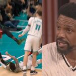 Udonis Haslem reacts to LaMelo Ball tripping Bam Adebayo who takes hard fall