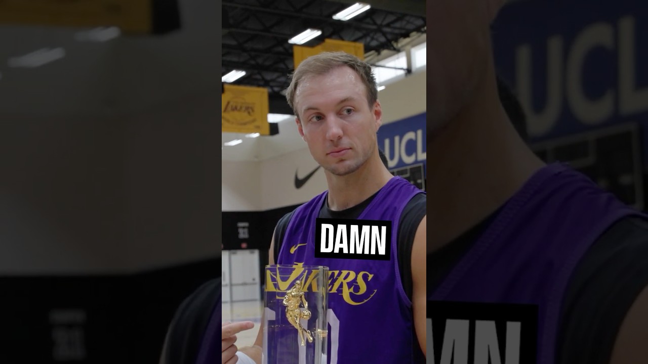 JJ and the Lakers surprised Luke with his trophy for leading the NBA in 3-point percentage 🙌