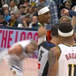 Jaden McDaniels shoves Nikola Jokic in the back after the bucket in Game 1 😳