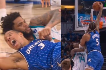 Desmond Bane and Miles Bridges tangled up & Paolo huge dunk as Magic eliminate Hornets