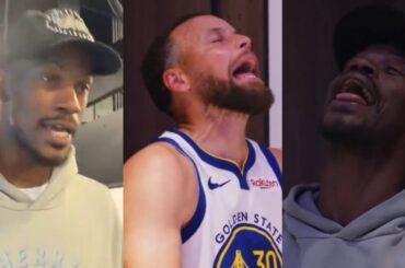 Jimmy Butler and Steph Curry having fun in locker room after win vs Clippers 😂