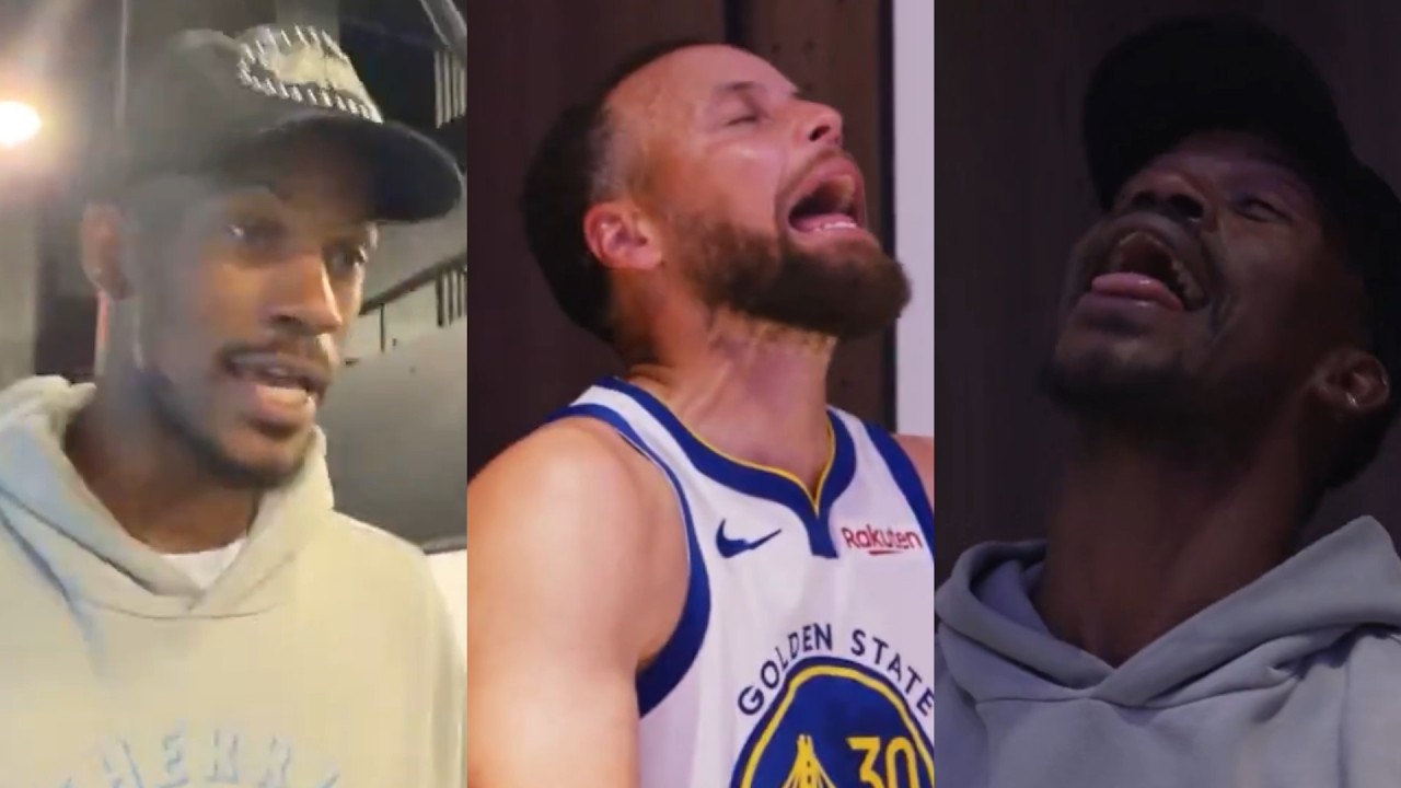 Jimmy Butler and Steph Curry having fun in locker room after win vs Clippers 😂