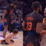 Mitchell Robinson walks over Dyson Daniels after foul and they get into it 👀