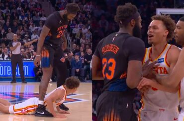 Mitchell Robinson walks over Dyson Daniels after foul and they get into it 👀