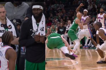 Tyrese Maxey screams at C's bench and fans then filthy step back 3 to win vs Celtics Game 2