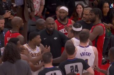 Lakers and Rockets get into it after Game 4 and LeBron separates them all 😂