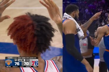 Kelly Oubre trolls Brunson's big head then Knicks kick Sochan off court after game 😂