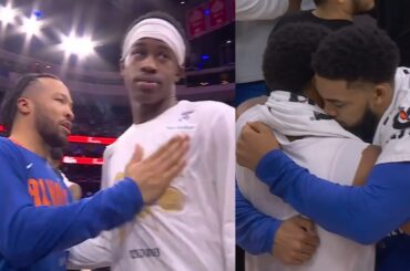 KAT hugs Paul George & Jalen Brunson shows love to VJ after Knicks sweep 76ers
