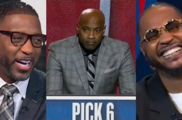 Melo & T-Mac laughing at Vince's face after Brooklyn Nets got pick 6 in draft 😂