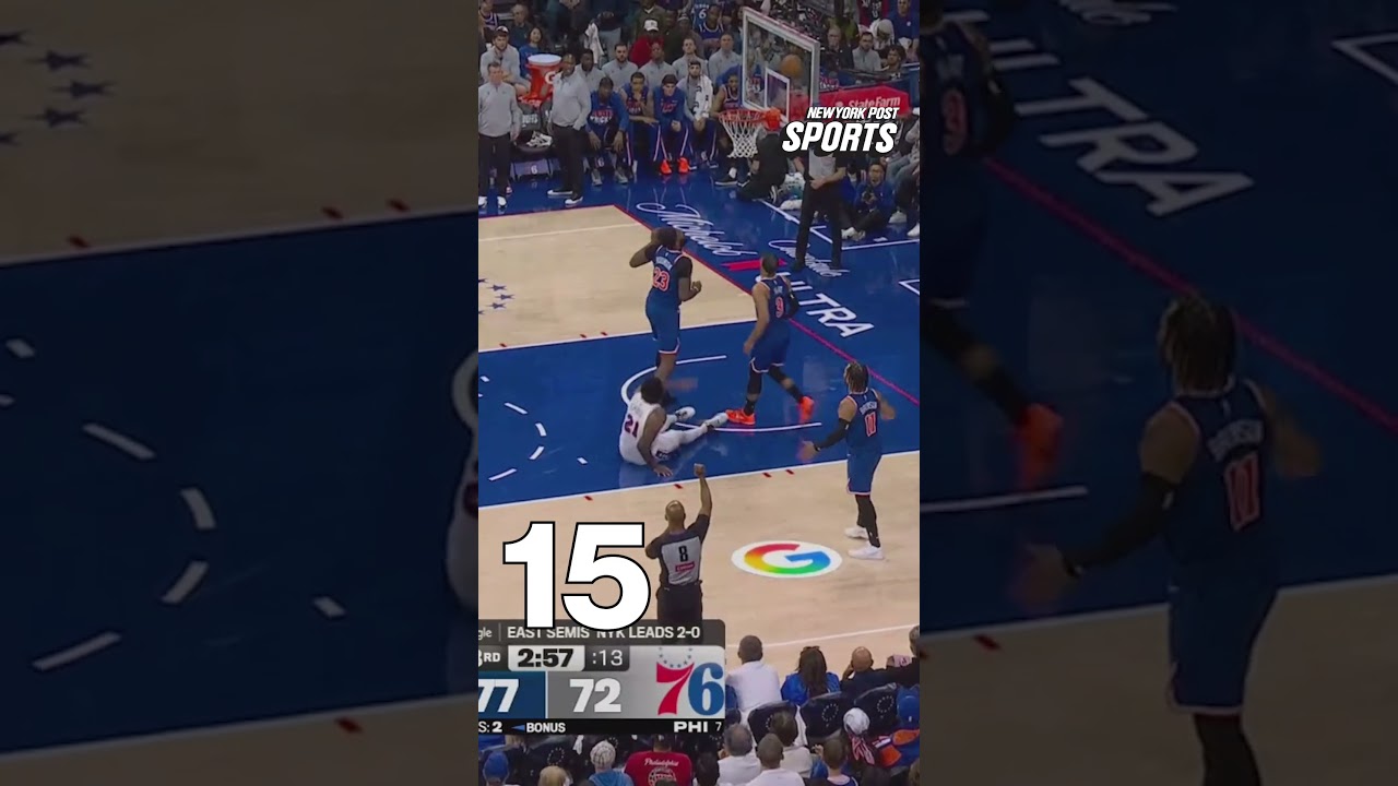 How many times did Joel Embiid fall to the floor in the Knicks series? 👀 #shorts