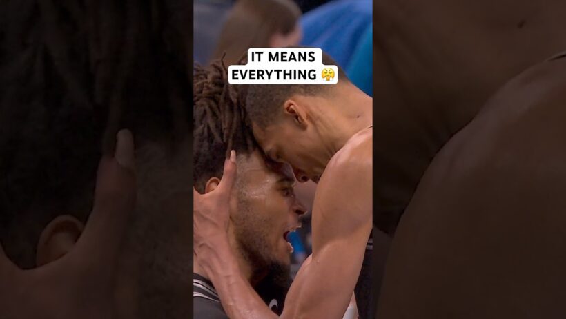 Wemby and Stephon Castle intense embrace after Game 1 💪