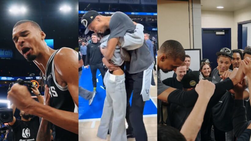 Wemby and Spurs post game and locker room celebration after advancing to Finals