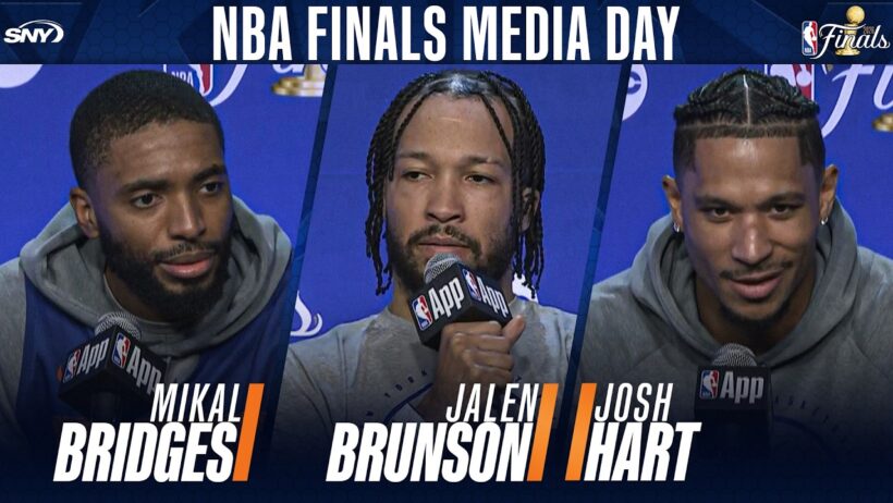Jalen Brunson, Mikal Bridges, and Josh Hart talk Knicks-Spurs in the NBA Finals