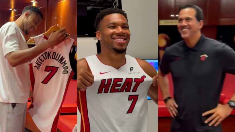 FIRST LOOK at Giannis in Miami Heat jersey and tours locker room